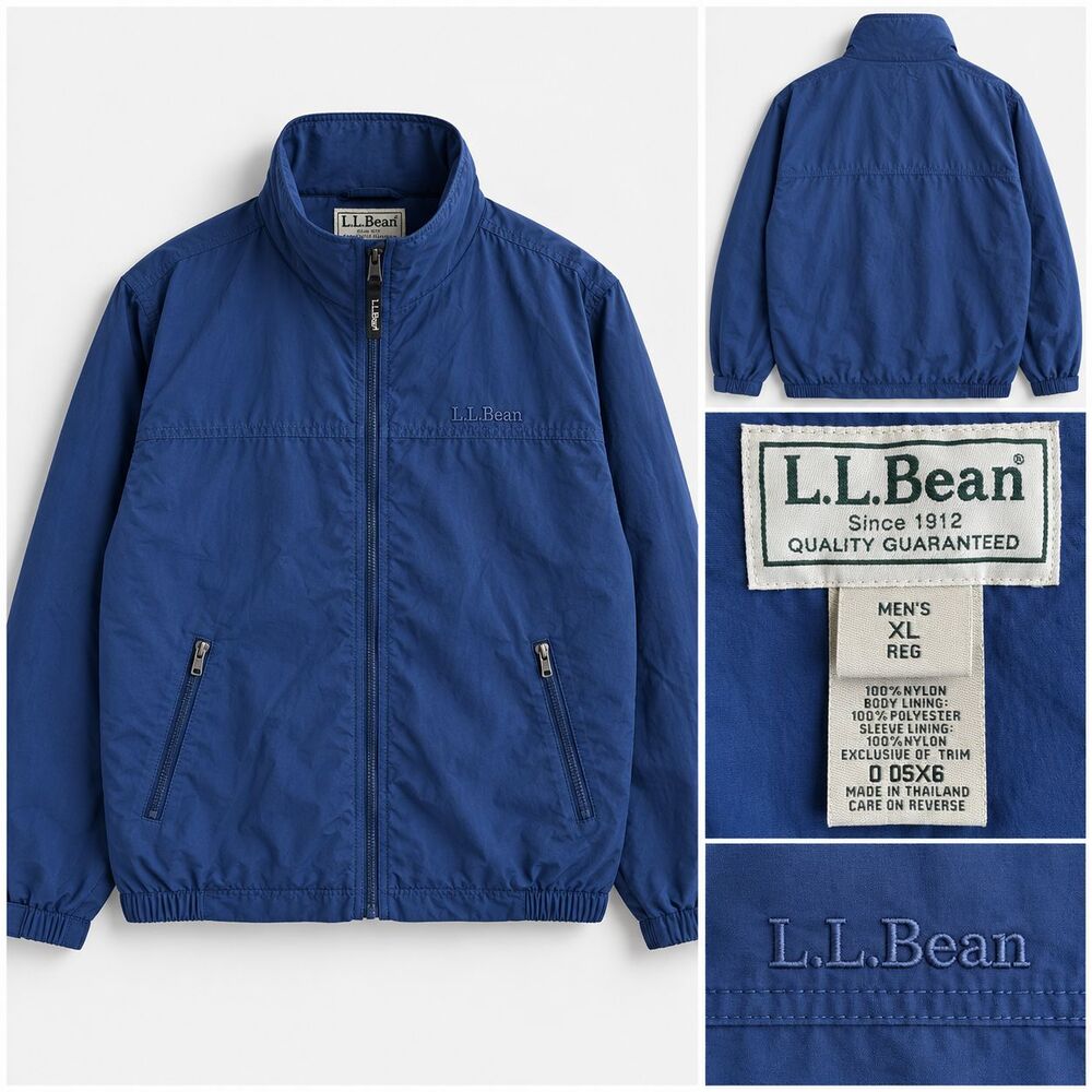 L.L. Bean Men’s Size XL Blue Nylon Jacket Fleece Lined Full Zip Coat Mock Neck